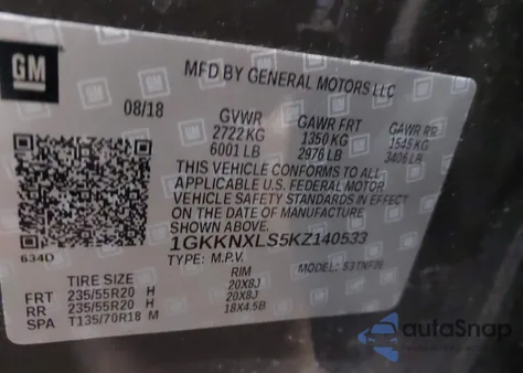 2019 GMC Acadia Denali from USA, damaged, VIN 1GKKNXLS5KZ140533